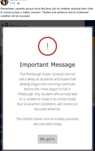 Message from PPS about snow