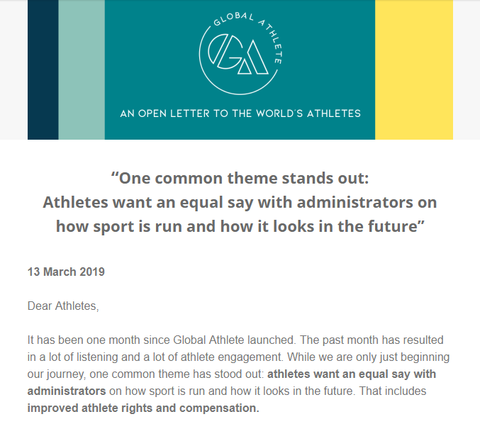 Top of open letter to the world's athletes.